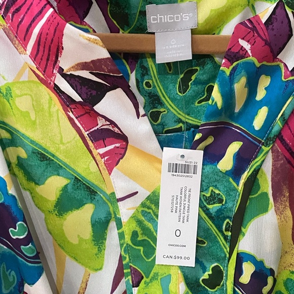 Chicos Colorful Jungle Tie-Front Tank Chicos size 0 - Picture 3 of 9